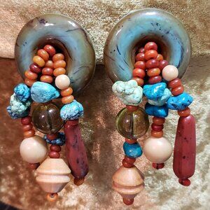 Vintage clip on earrings.No piercing needed . Colorful,Festive,Fun and "Dangly"